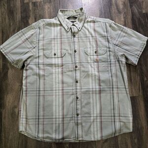Carhartt‎ Loose Fit Short Sleeve Shirt Plaid Size XL Pockets Button Down Men's